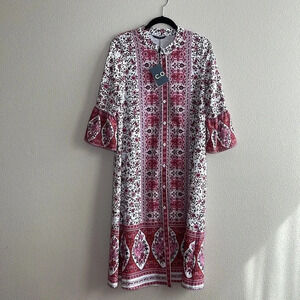 COZY Pink & White Floral Print Tunic, Ladies Summer Dress